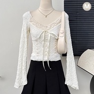 Hot Girl Long Sleeved T-shirt Women Niche Lace T-shirt Slim Fitting Short Top