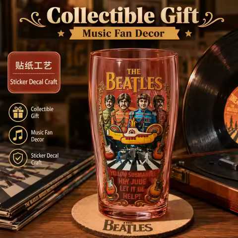 The Beatles Inspired Vintage Red Beer Pint Glass Yellow Submarine Abbey Road Waterproof Sticker Clas