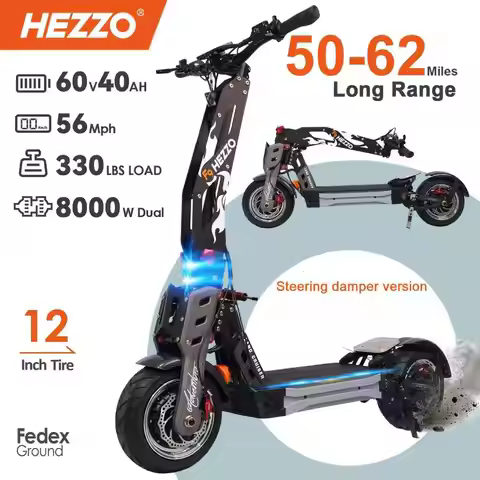 HEZZO F9 Dual Motor Electric Scooter 8000W 60V 40Ah Battery Max 56Mph Speed 50-62 Miles Long Range 1