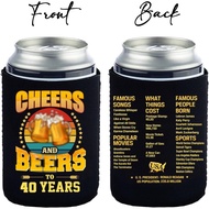 41th Birthday Party Beverage Can Cooler Sleeves, Cheers to 41 Years with Old Time Informations, Happ