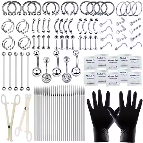 All Body Stainless Steel Jewelry 12G 14G 16G 20G Piercing Needles and Tool for Nose Septum Belly Lip