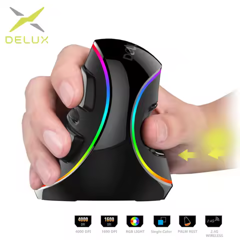Delux M618 PLUS Ergonomics Vertical Gaming Mouse 6 Buttons 4000 DPI RGB Wired/Wireless Right Hand Mi