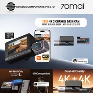70mai T800 3 Channel Dash Cam – Dual 4K Front + Inside + Rear Camera, WiFi 6, 4G GPS, 24/7 Parking S