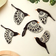 Barydat 5 Pieces Wooden Bird Mural Wooden Asuka Wall Decoration Country Folk Art Home Decoration