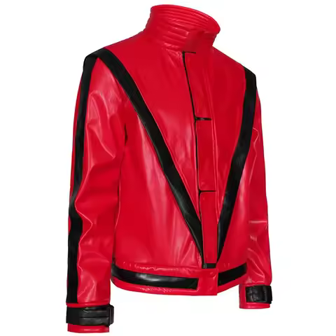 3'x,4'f\6/MJ Michael Jackson Cosplay Costumes Red Faux Leather Jacket Halloween Party Outfit For Men
