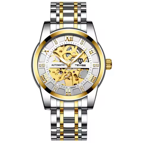 TEVISE Men Automatic Mechanical Wrist Watch Luxury Brand Stainless Steel Mens Watch Fashion Skeleton