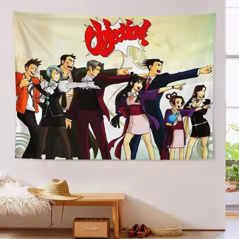 Objection a-Ace Attorney-y p-Phoenix Wright Tapestry Polyester Wall Hanging for Living Room Hallway 