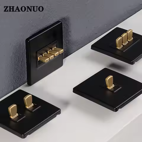 High-quality 1-4 Gang 2 Way Wall Light Toggle Switch Metal Button Black Frosted Panel Creative Switc
