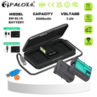 PALO EN-EL15 Battery(55*39*20)mm 7.0V 2500mAh For Nikon D600 D610 D800 D800E +2-Slot LCD Charger Set