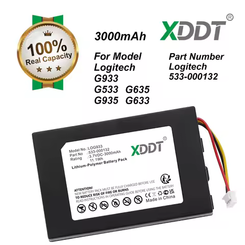 3000mAh Wireless Headset Battery for Logitech G933 G533 G935 G635 G633 533-000132