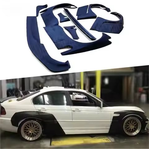 High Quality FRP Wide bodykit Fit For E46 Sedan, Includes Door Covers, Front Lip, Rear Fenders, Trun