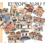 Designer Vintage brown buildings Die-cut stickers WS017 Hoople.inc old shops street shops pretty sho
