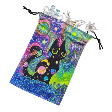 Tarot Card Bag Cat-Themed Tarot Decks Container 13X18Cm/5.11X7.08Inch Portable Jewelry Pouch Bags Fo