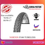 Corva Motor Norton Motorsikal P100 Tubeless 70/90-17, 80/90-17 Tt100 Tubeless Tayar Viva Ft100 Sama 