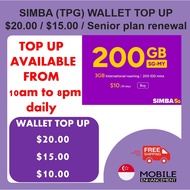 SIMBA Top up  Renewal Service  Wallet  ($3, $5, $10,$12, $20,$25)