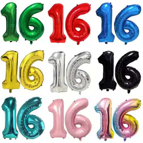 Number 16 Balloon 16 Digit Balloon Sixteen Kids 16th Birthday 32inch Big Large Blue Green Red Pink G