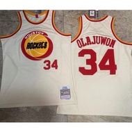 Men's Basketball Jersey Houston Rockets Hakeem Olajuwon Cream Chainstitch Mitchell Ness Hardwood Cla