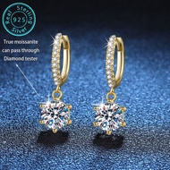 1CT genuine GRA moissanite earrings, fashionable six claw earrings, S925 silver plated 18K gold wome
