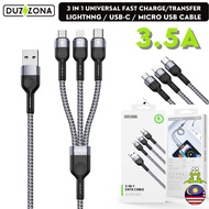 DUZZONA 3in1 USB Type C Fast Charging 3.5 Data Transfer Charging cable Micro USB cable for iPhone Sa