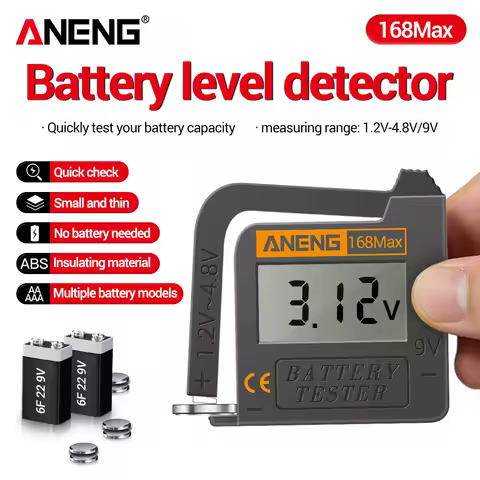 Universal Battery Tester ANENG 168Max AA/AAA/1.5V/9V/C/D 3.7V Lithium Battery CR2032/LR44 Button Bat