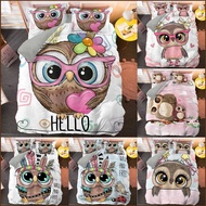 SQ2 Cute owls 3IN1 Bed Sheet Quilt Cover Pillowcase Premium Quality Bedding Set Home Bedroom Washabl