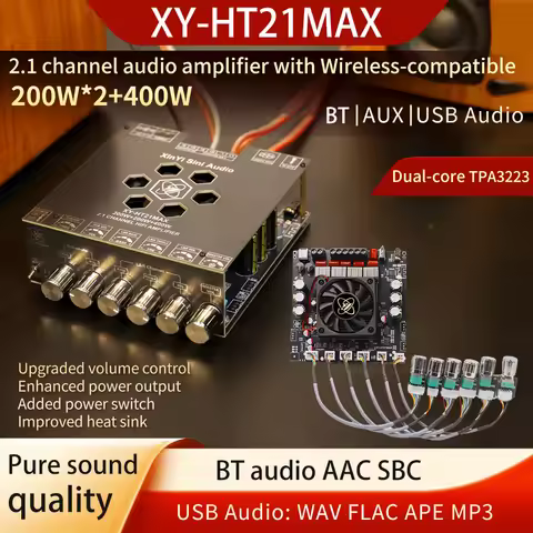 XY-HT21MAX 2.1 Channel TPA3223 200W*2+400W Bluetooth Digital Audio Power Amplifier Module High And L