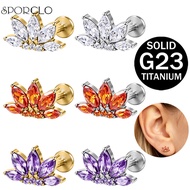 SPORCLO 1 Piece Maple Leaf Cubic Zircon Earring 16G Ear Piercing G23 Titanium Earring Sector Lip Pie