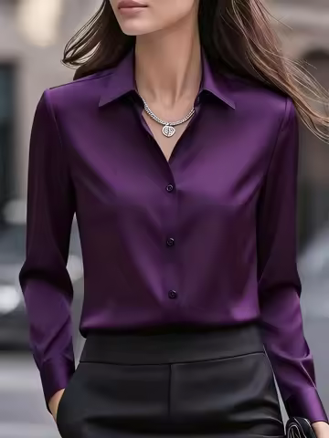 Elegant Long-Sleeved Shirt for Women, Classic Front-Button Shirt, Suitable for All Seasons, Professi