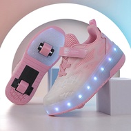 Toy Children Shoes Roller Skate Boys Shoes Double Wheel Shoes Student Lace Light Skate Skate Laces W