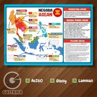 Poster Peta Negara ASEAN Mata Uang Bahasa dan Ibu Kota Poster Edukasi Laminasi A3