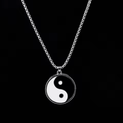 Fashion Stainless Steel Yin Ying Yang Pendant Necklace Black White Necklace Friendship Men Link Chai
