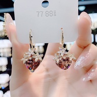 Red Crystal Flower Earrings French Style Earrings Diamond Earrings Earrings Earrings