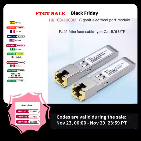 SFP Fiber Module Ethernet Port RJ45 module 1000BASE-T Switch connector Copper Compatible with Cisco/