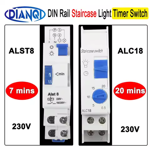 DIN Rail Timer Switch for Staircase Lighting Controller ALST8 1-7 minutes ALC18 1-20 Minutes Interva