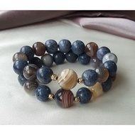 Botswana Agate with Blue Coral Crystal Bracelet (627)