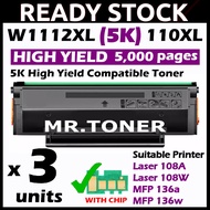 3x Compatible Black Toner W1112A 110A W1112X HIGH YIELD W1112XL W1112XXL HP Laserjet 108A 108w MFP13