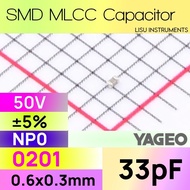33pF 0201 50V NP0 ±5% MLCC Ceramic Capacitor SMD YAGEO CC0201JRNPO9BN330
