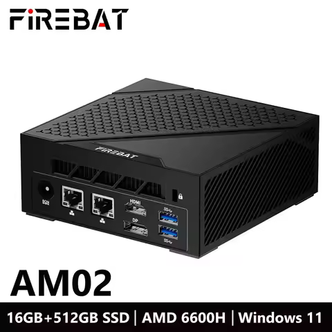 FIREBAT AM02 MINI PC AMD Ryzen 5 6600H DDR5 16GB RAM 512GB SSD WIFI6 BT5.2 Portable Desktop MINI-PC 