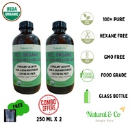 Natural & Co Organic Pure Castor Oil Cold Pressed 250ml x2 Combo in Amber Glass, Hexane Free, Food G