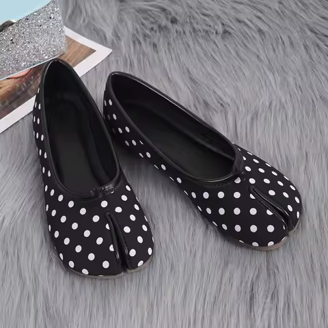 Tabis Ninja Shoes Black polka dot Ballets Flats Split Toe Bow Loafers Women Mary Janes Plus Size 42 