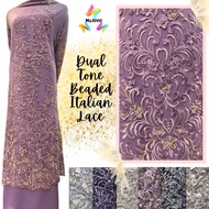 Premium 3D Dual Tone Floral Beaded Lace Fabric / Wedding Floral Lace / Kain Pasang Lace Meter Bidang