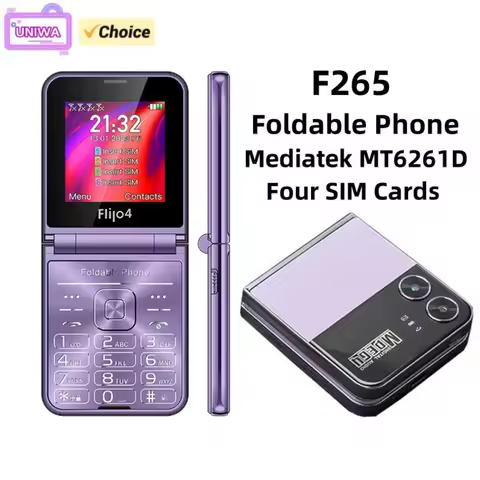 New F265 Flip Foldable Phone 2.55inches 2G GSM Four SIM Cards MTK Mp3 Mp4 Multi-language Mobile Phon