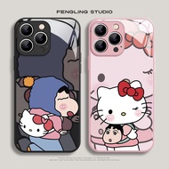 Kitty Shin-chan Couple Glass Case Compatible with iPhone Case for iPhone /13 Pro Max /17 Pro /14 Pro