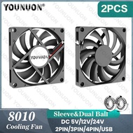 2 Pieces 80mm 5V USB Fan 80cm 80x80x10mm 5V 12V 24V Cooling Cooler Fan Dual Ball Bearing&Sleeve Bear