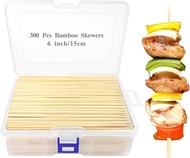 300 Pcs 6 inch Natural Bamboo Skewers Φ=4mm PEOUWNES Food Sticks for Appetiser BBQ Fruit,Cocktail Gr