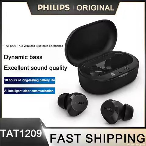 New Philips TAT1209 Earphone Wireless Bluetooth 5.3 Headphone With Dual HD Microphone Call Earbuds S