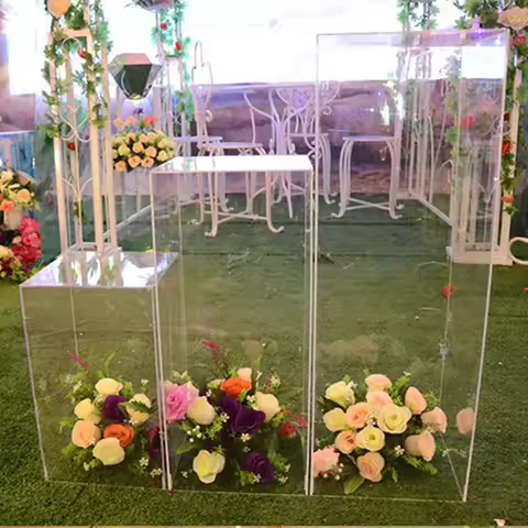 Acrylic Wedding Flower Stand Aisle Crystal Clear Square Column Wedding Decoration Flower Frame Road 