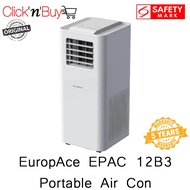 EuropAce EPAC 12B3 Portable Air Con. 3-in-1 Aircon + Dehumidifier + Fan. Self Evaporating. 5 Year Warranty. EPAC12B3