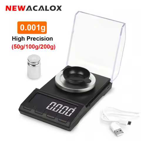 NEWACALOX 0.001g Digital Pocket Scale Mini Jewelry Gold Lab Carat Powder Weigh Scales 50g/100g/200gx