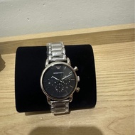 (男錶）-ARMANI手錶-ar1853三眼帶日期蝴蝶扣鋼錶（銀）含錶冠45mm